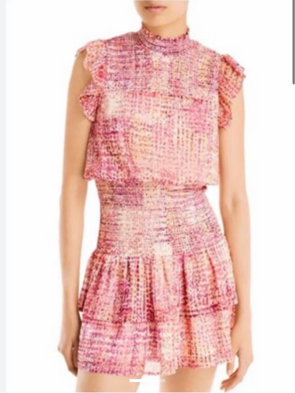 Aqua Pink Multi-Tone Ruffle Sleeve Mini Dress